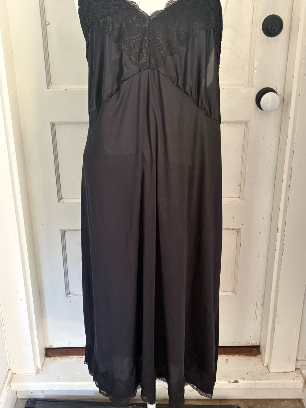 Vtg Velrose Black Full Slip Dress Nylon Lace Trim Size 50 Plus Sz Lingerie
